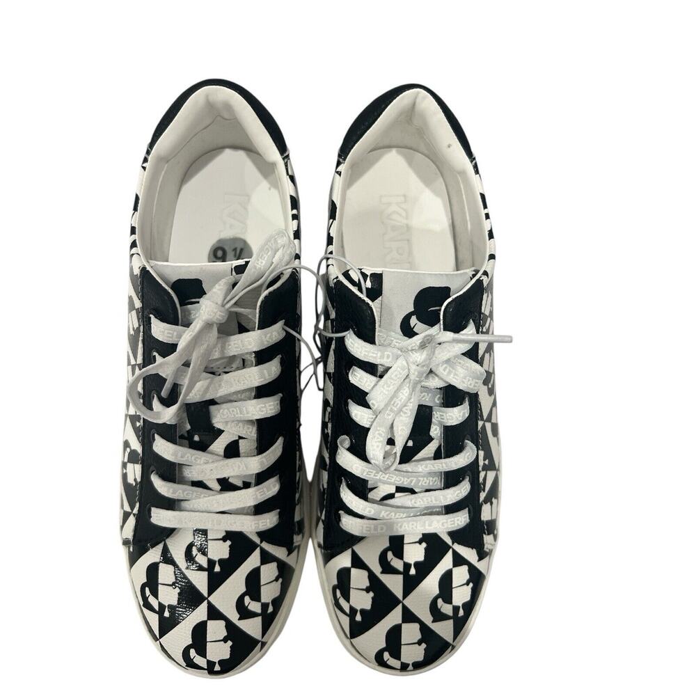 Karl Lagerfeld Women's Cate Diamond Screen Print Sneakers Black/white Sz 9.5